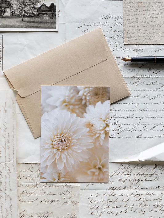 Postkarte weisse Dahlienliebe